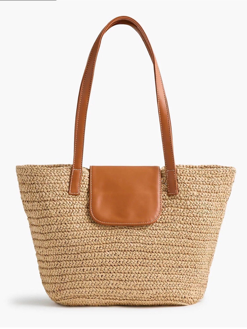 J Crew Factory Woven Straw Tote Bag with Tan “Leather” Trim NWT